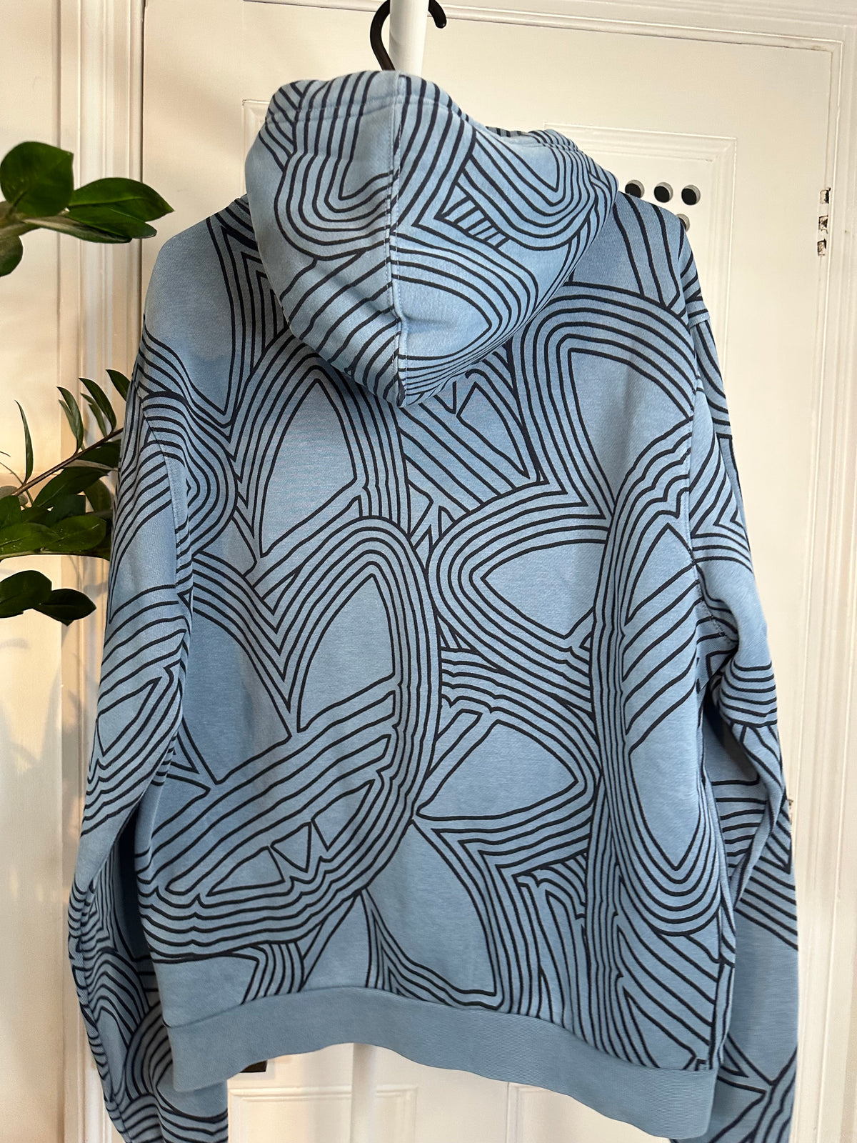 Adidas Originals All-Over Trefoil Graphic Hoodie – Blue / Navy – Relaxed Small