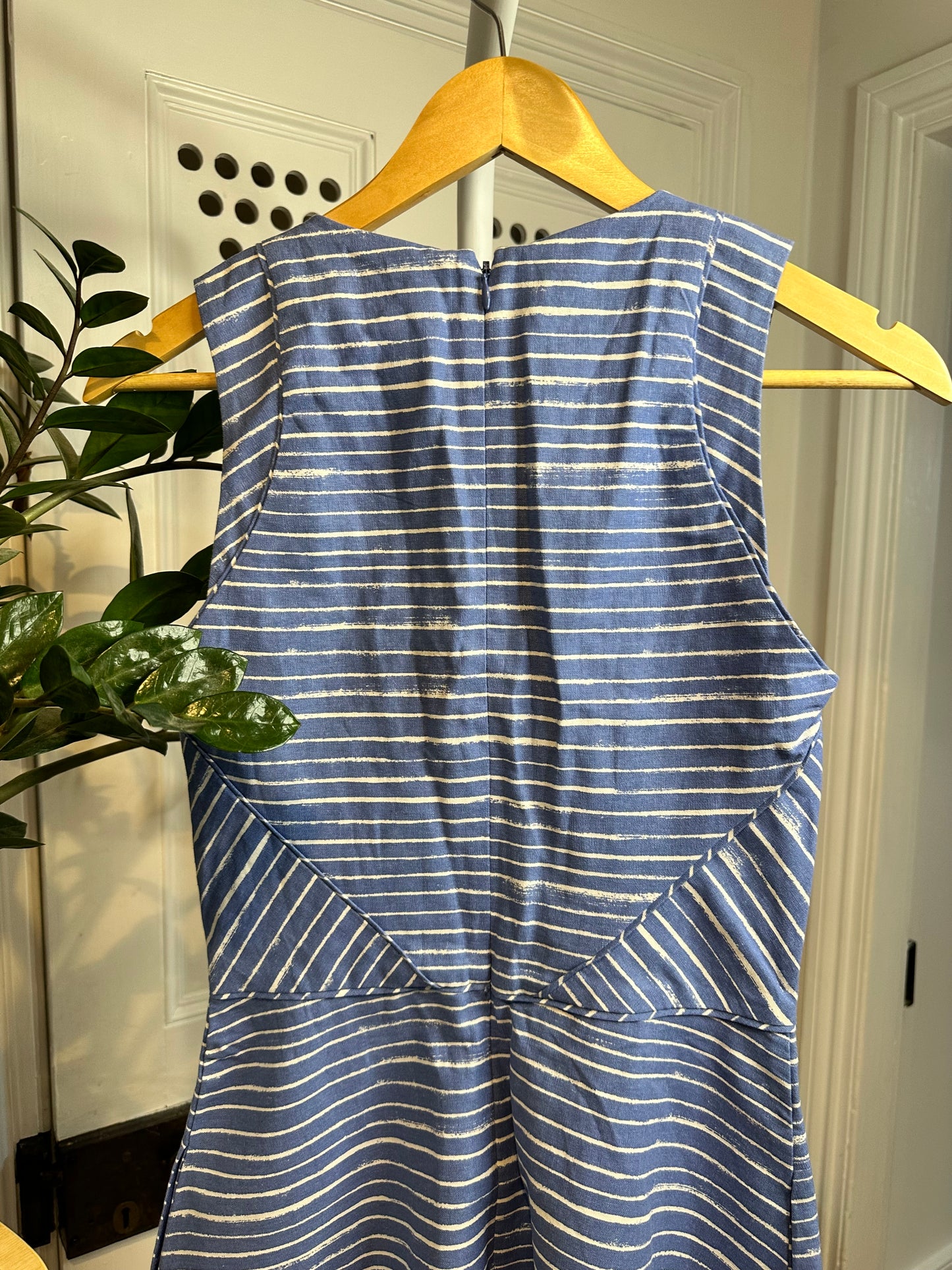 GAP Blue & White Striped Skater Midi Dress – Fit & Flare – Size S