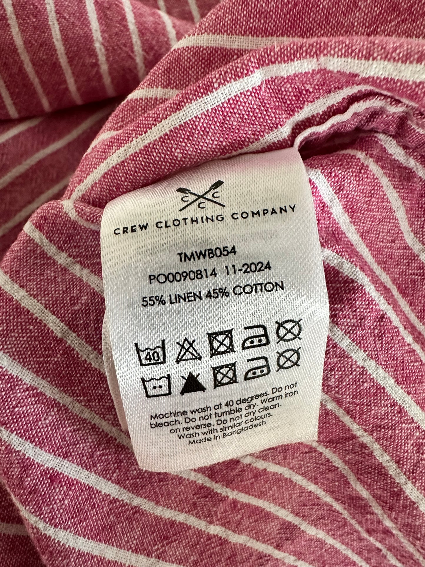 Men’s Medium Linen Shirt - Deep Pink and White Summer Classic