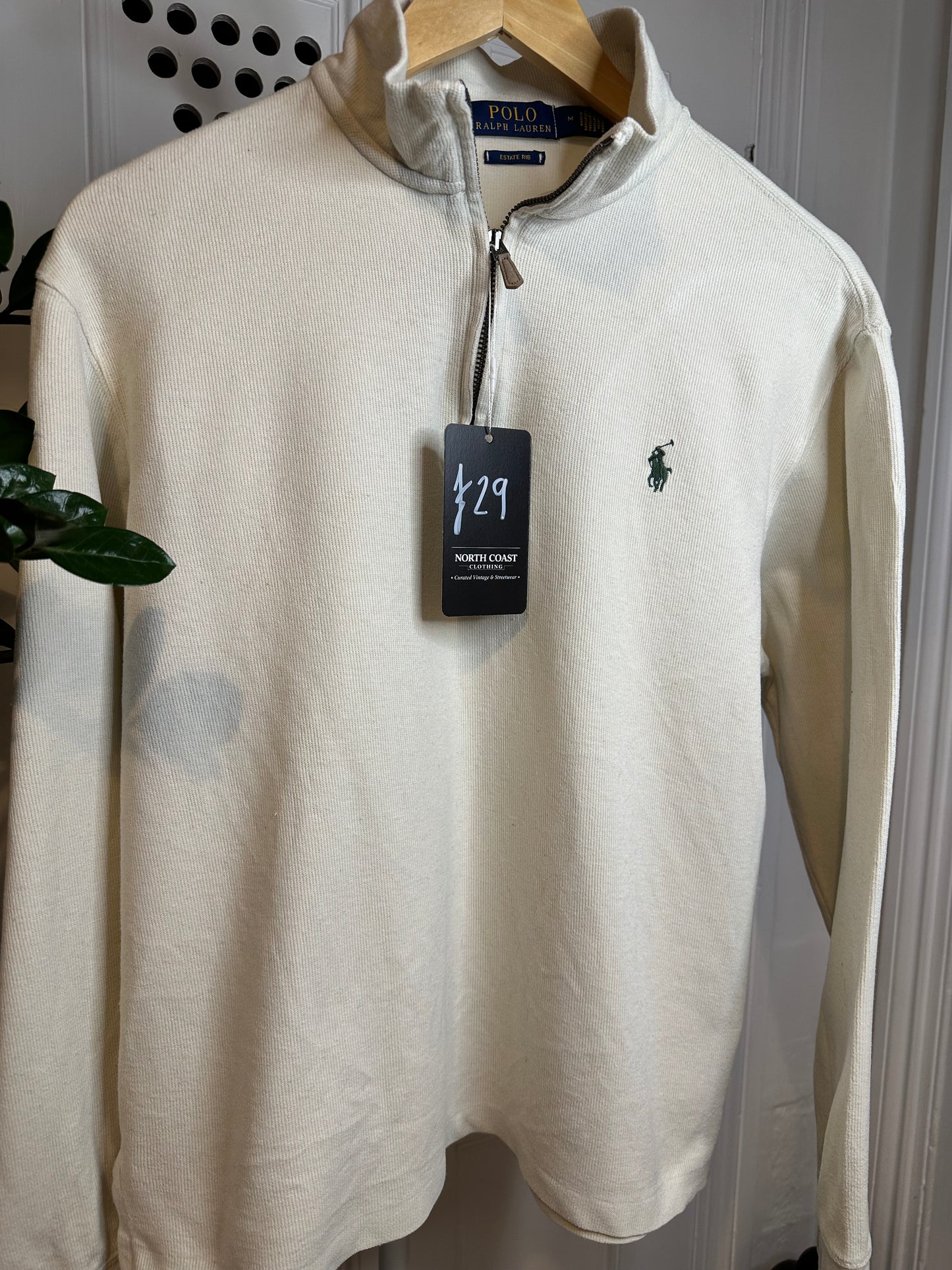 Polo Ralph Lauren Quarter Zip Cream Pullover Jumper - Men’s Medium
