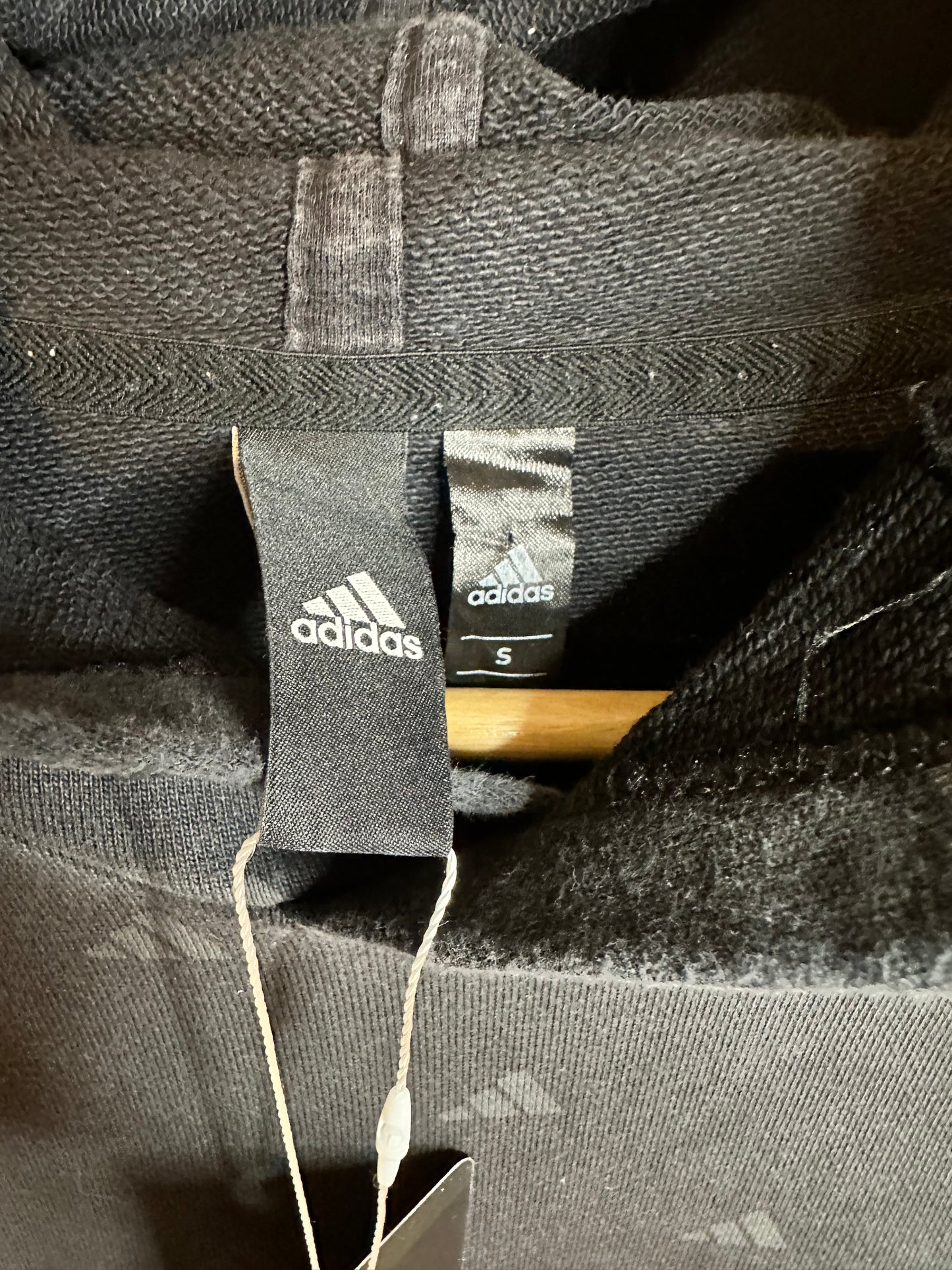 Adidas Black Hoodie with Allover Logo Design - Relaxed Fit Small