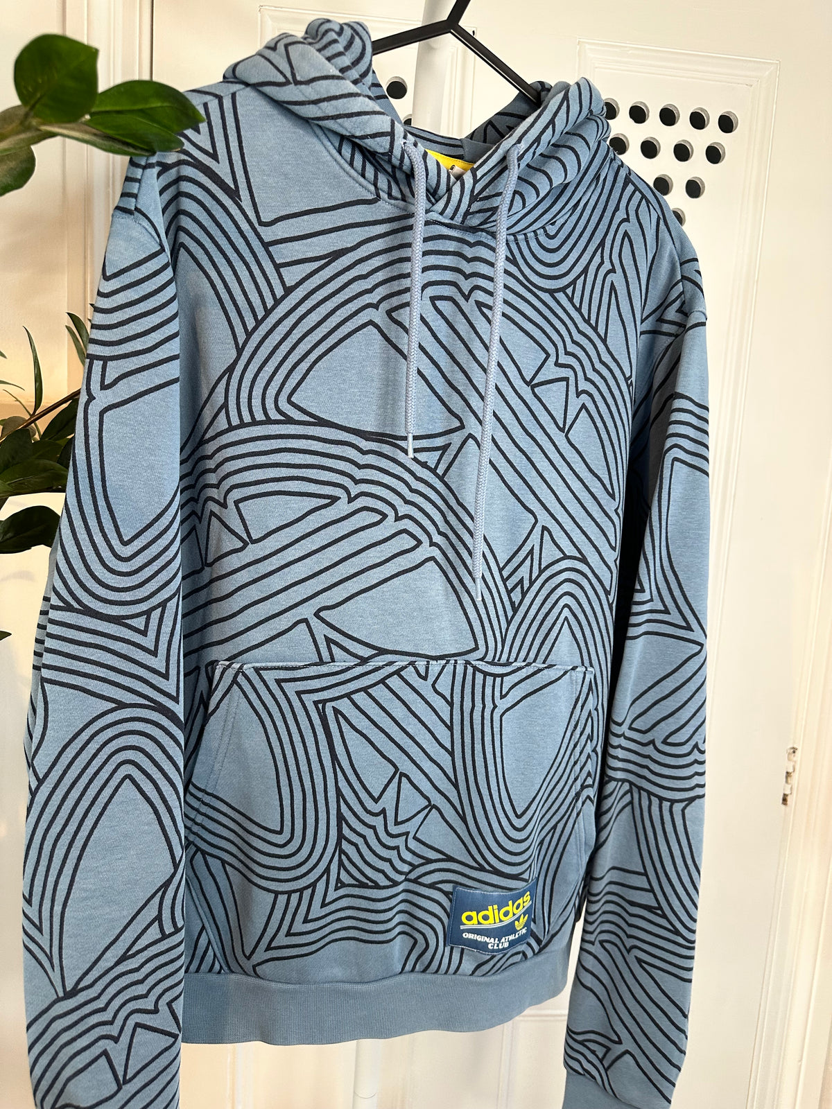 Adidas Originals All-Over Trefoil Graphic Hoodie – Blue / Navy – Relaxed Small