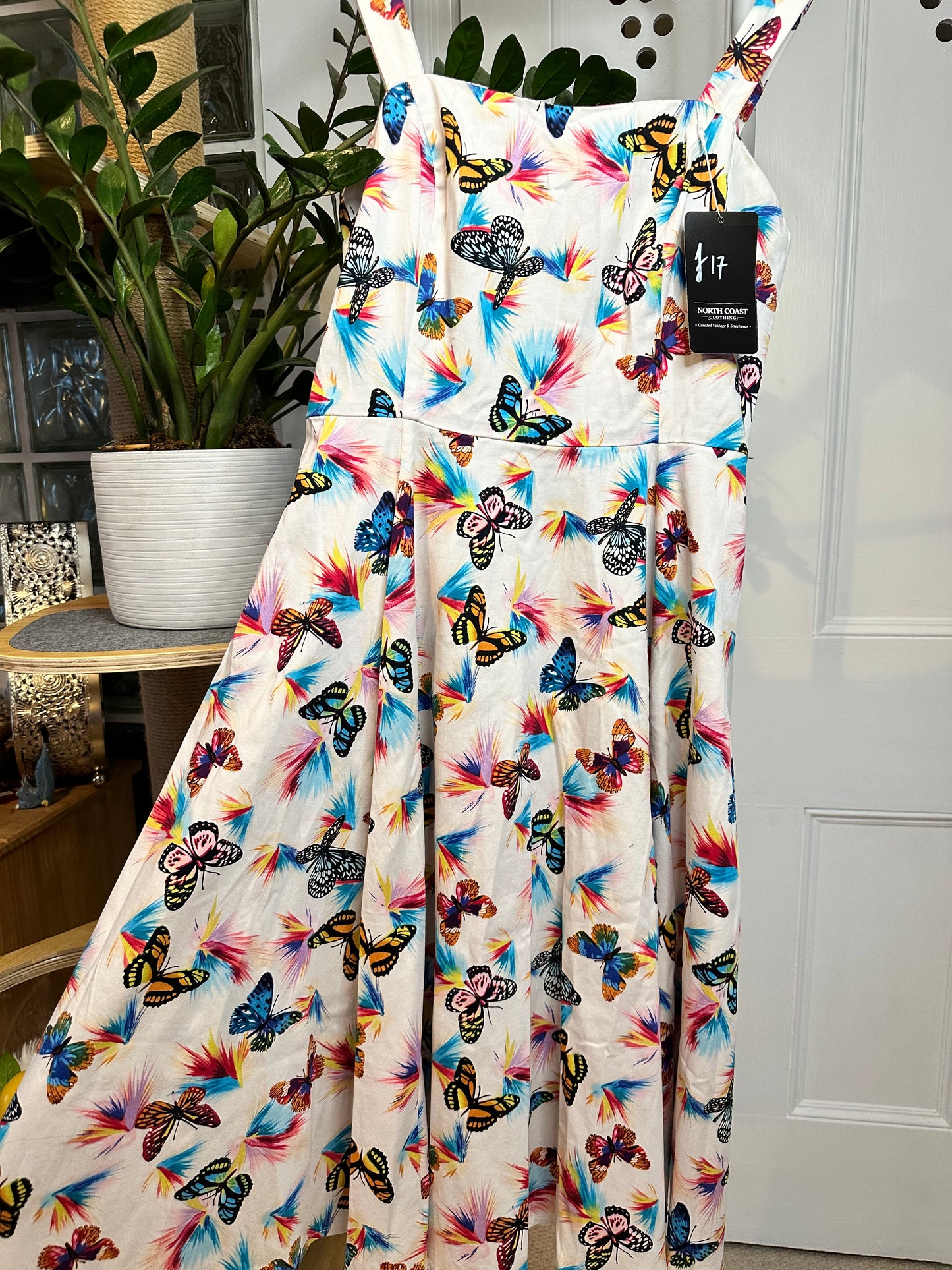 Butterfly Print Skater Dress – Colourful Festival Summer Dress – Size S/M