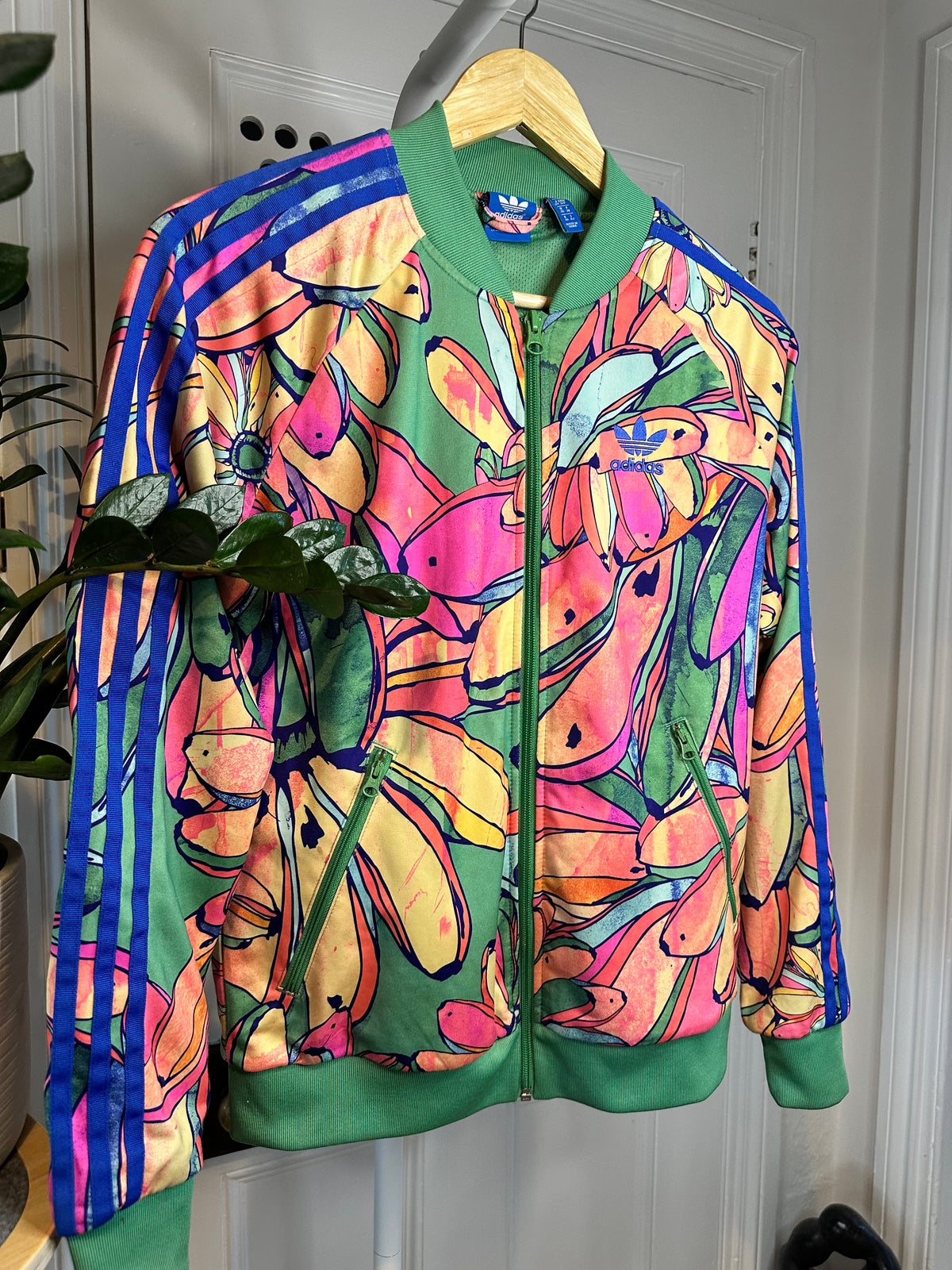 Adidas Originals x FARM Rio -  Women’s Floral Banana Firebird Track Jacket – Green / Pink / Orange – UK 10
