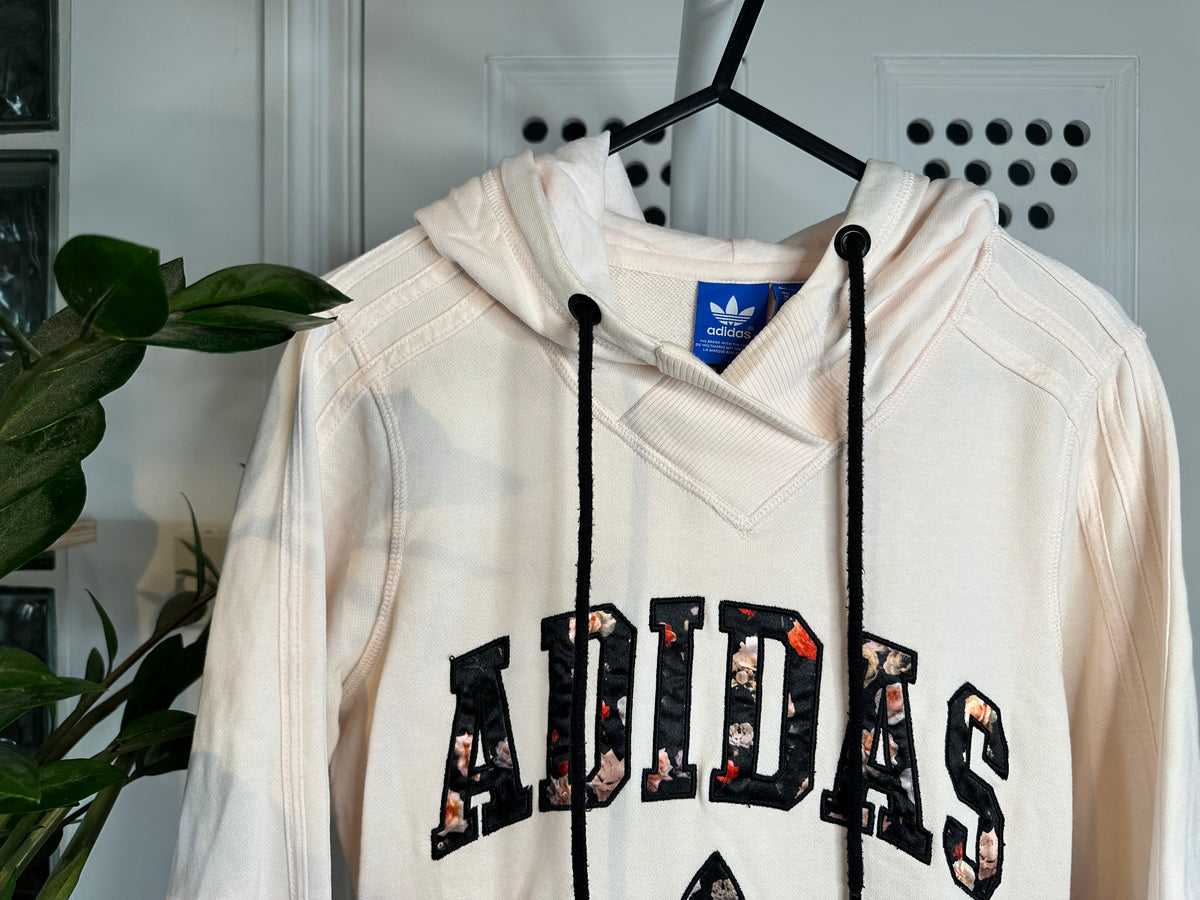 Adidas Originals Floral Appliqué Trefoil Hoodie – Cream – UK 10