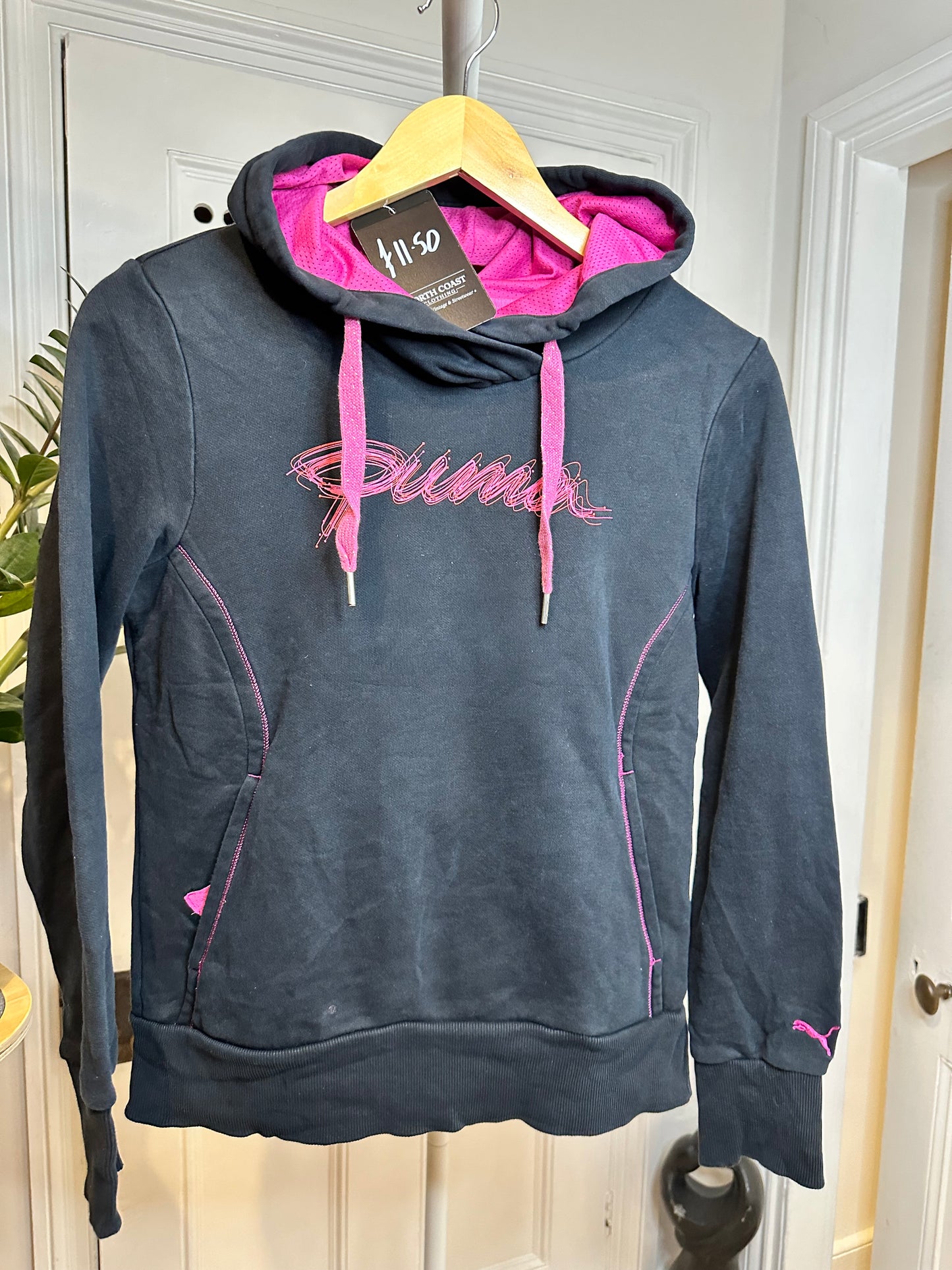 Puma Hoodie Dark Blue with Pink Detailing - Women’s Medium