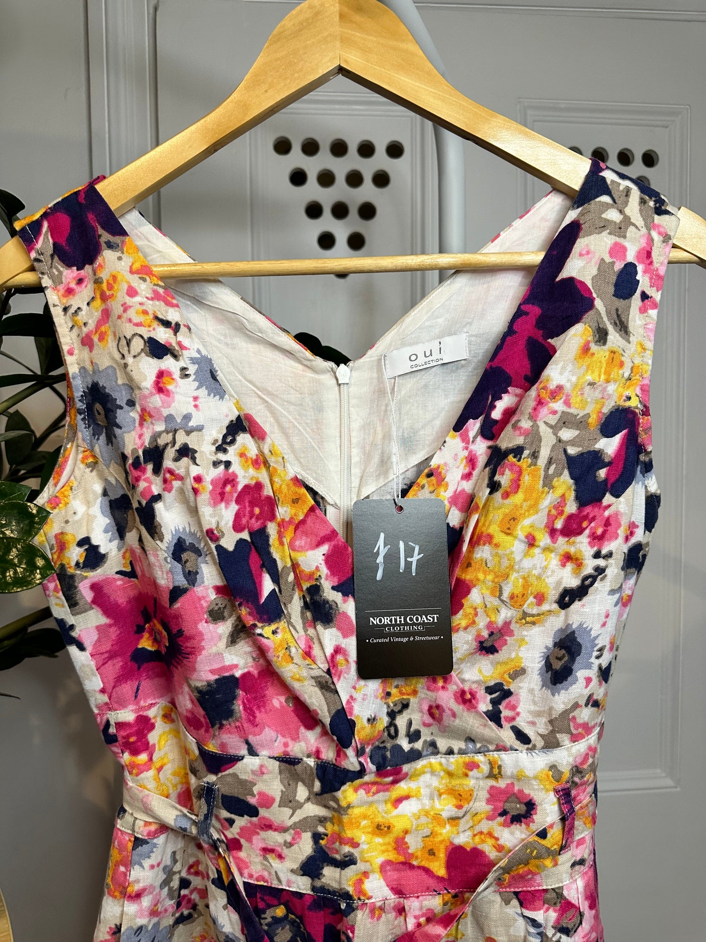 Oui Collection Linen Floral Dress – Fit & Flare – Summer Midi – Size UK 10